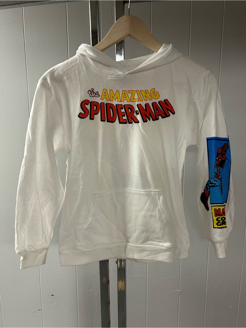 Marvel White Kids Spider-Man Pullover Hoodie with Blue & Red Graphics